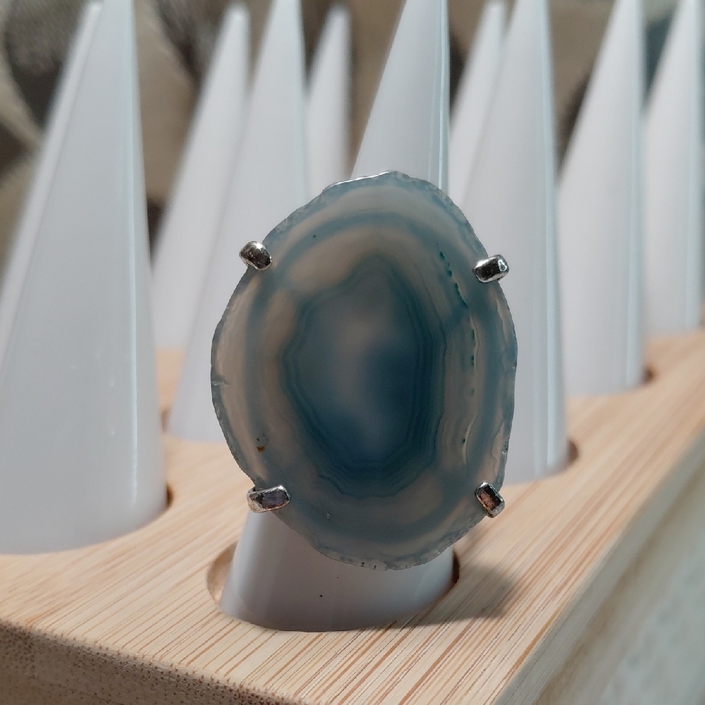 Elegant Blue Agate Silver Ring